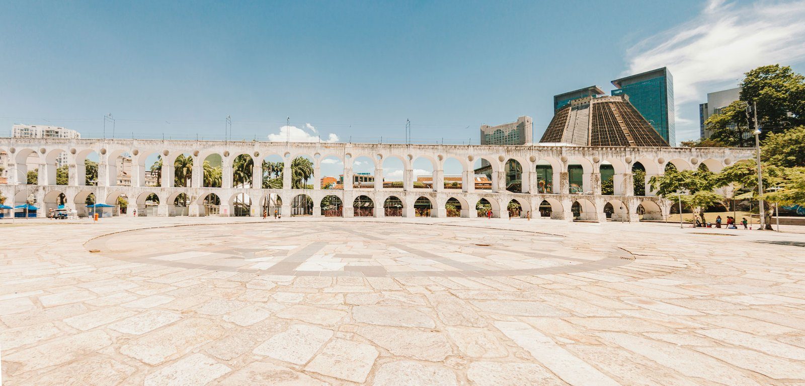 The Lapa Arches in central Rio de Janeiro on a bright morning