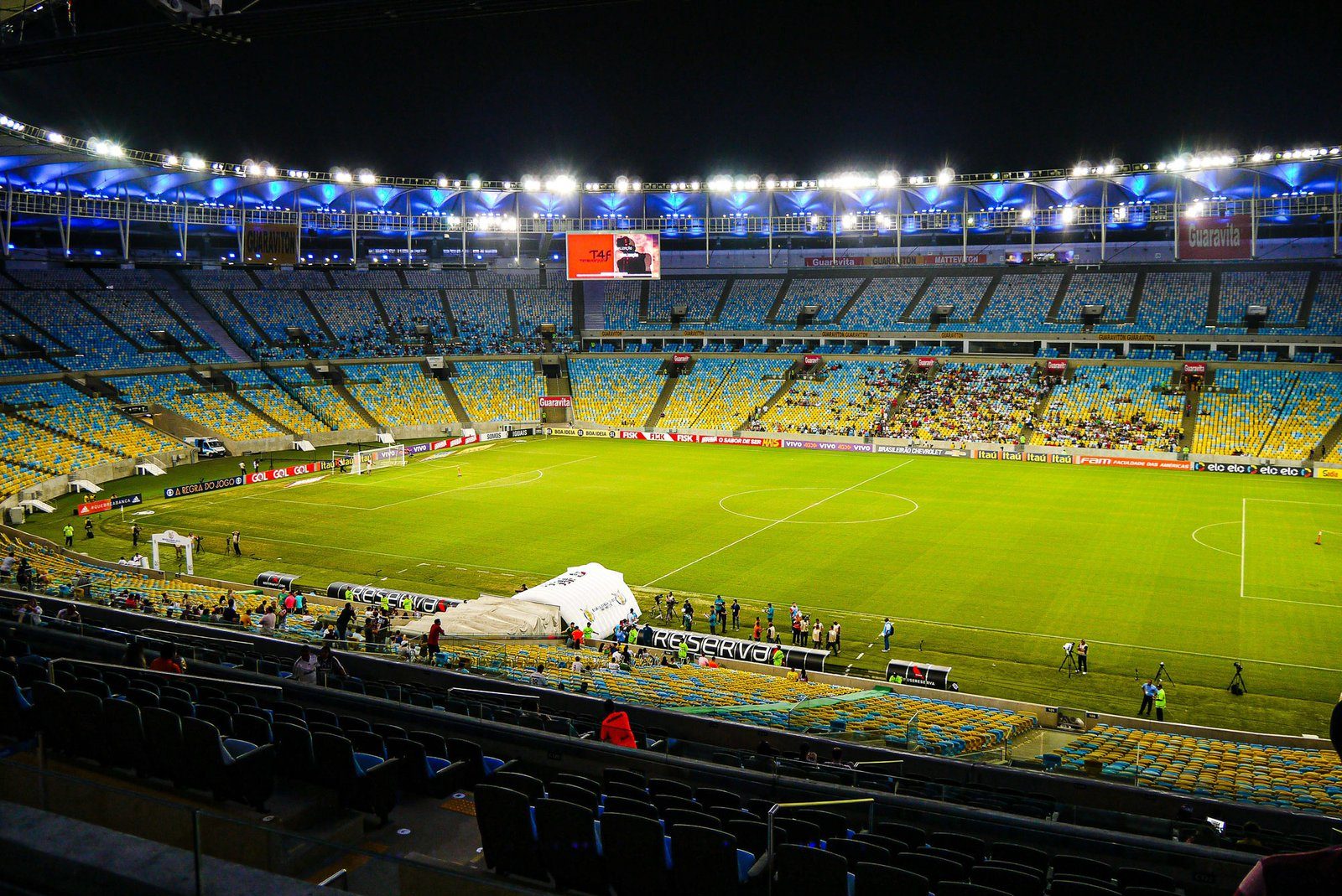 The Maracanã stadium interior lit up before a match